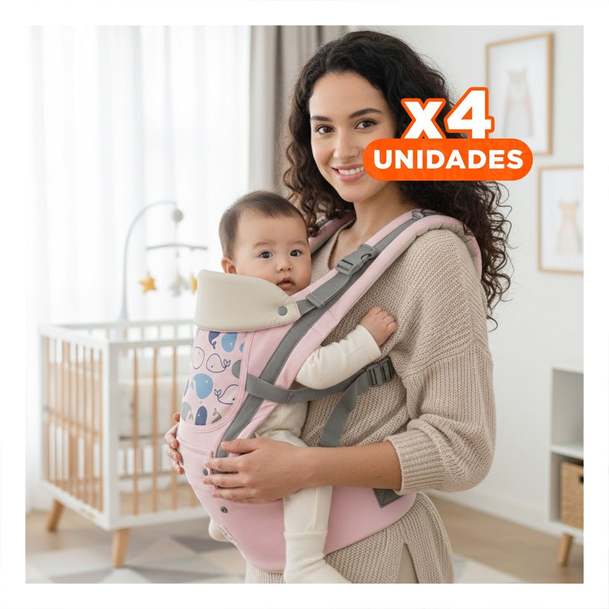 PACK4 CANGURO ERGONOMICO DISENO BALLENITA PARA BEBE ROSADO PARA MANOS LIBRES - 1