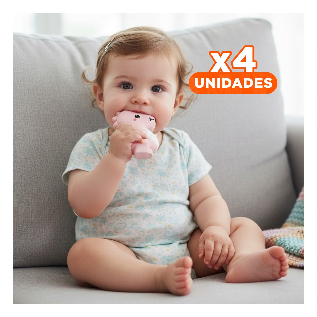 PACK4 MORDEDOR SILICONA DISENO DINOSAURIO PARA BEBE ROSADO PARA USO PROLONGADO - 1
