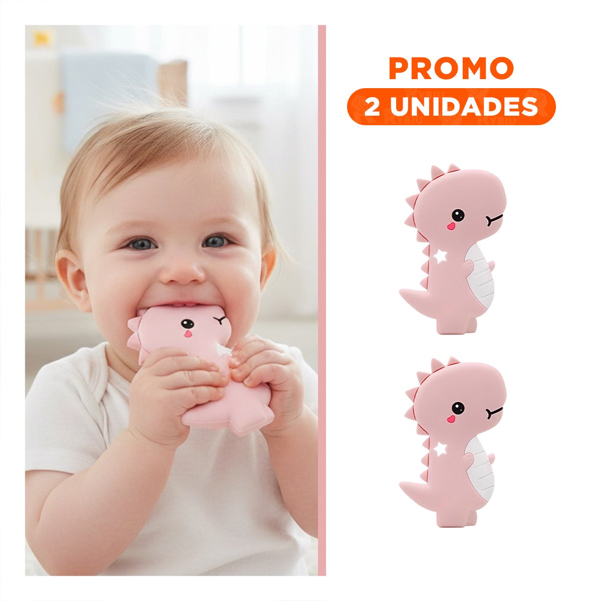 PACK2 JUGUETE SILICONA ESTILO DINOSAURIO PARA BEBE ROSADO PARA PRIMEROS DIENTES - 1