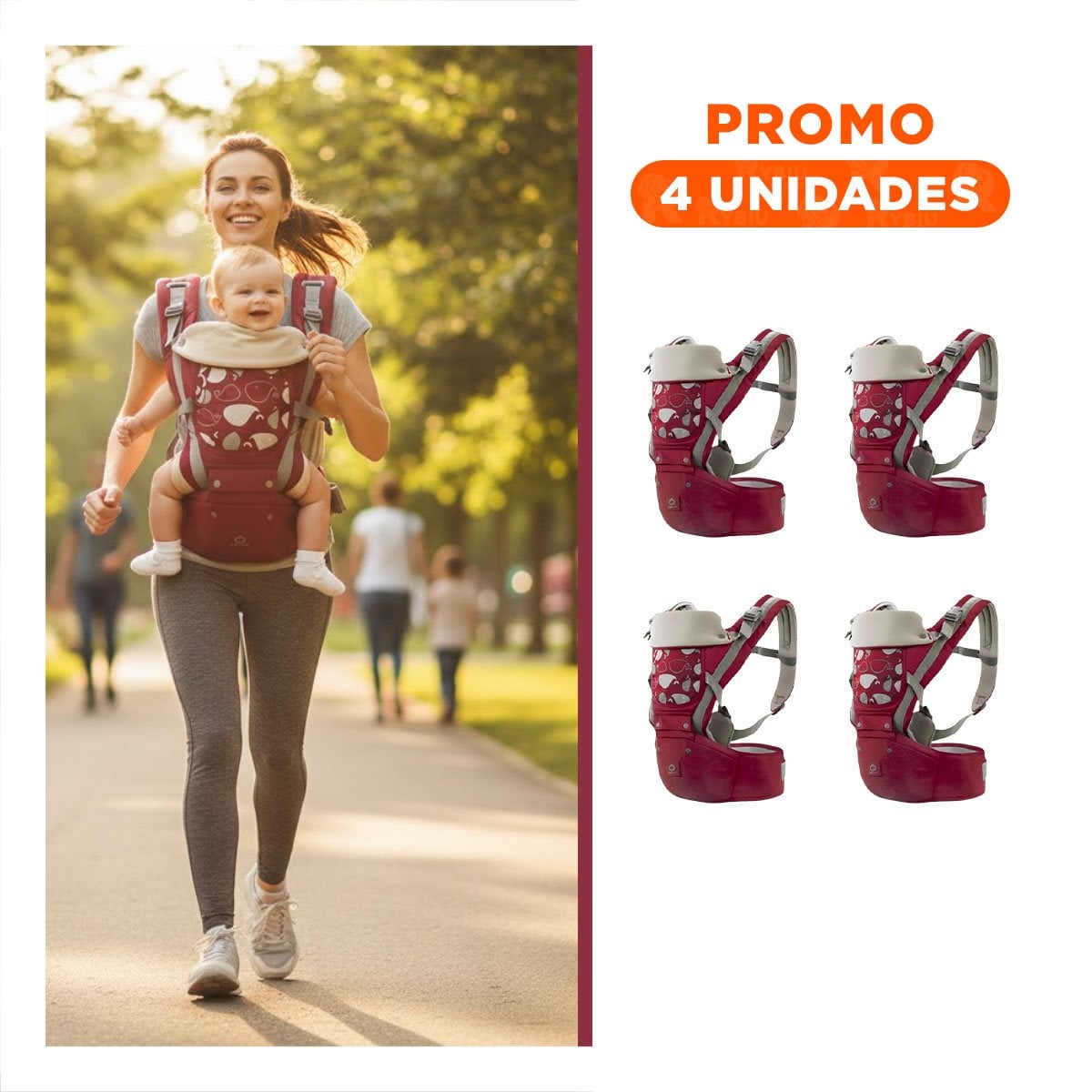 PACK4 CARGADOR DE BEBE FORMA BALLENITA 3 EN 1 GUINDA CON PROTECCION DE BEBE Y+REGALO STICKER - 1