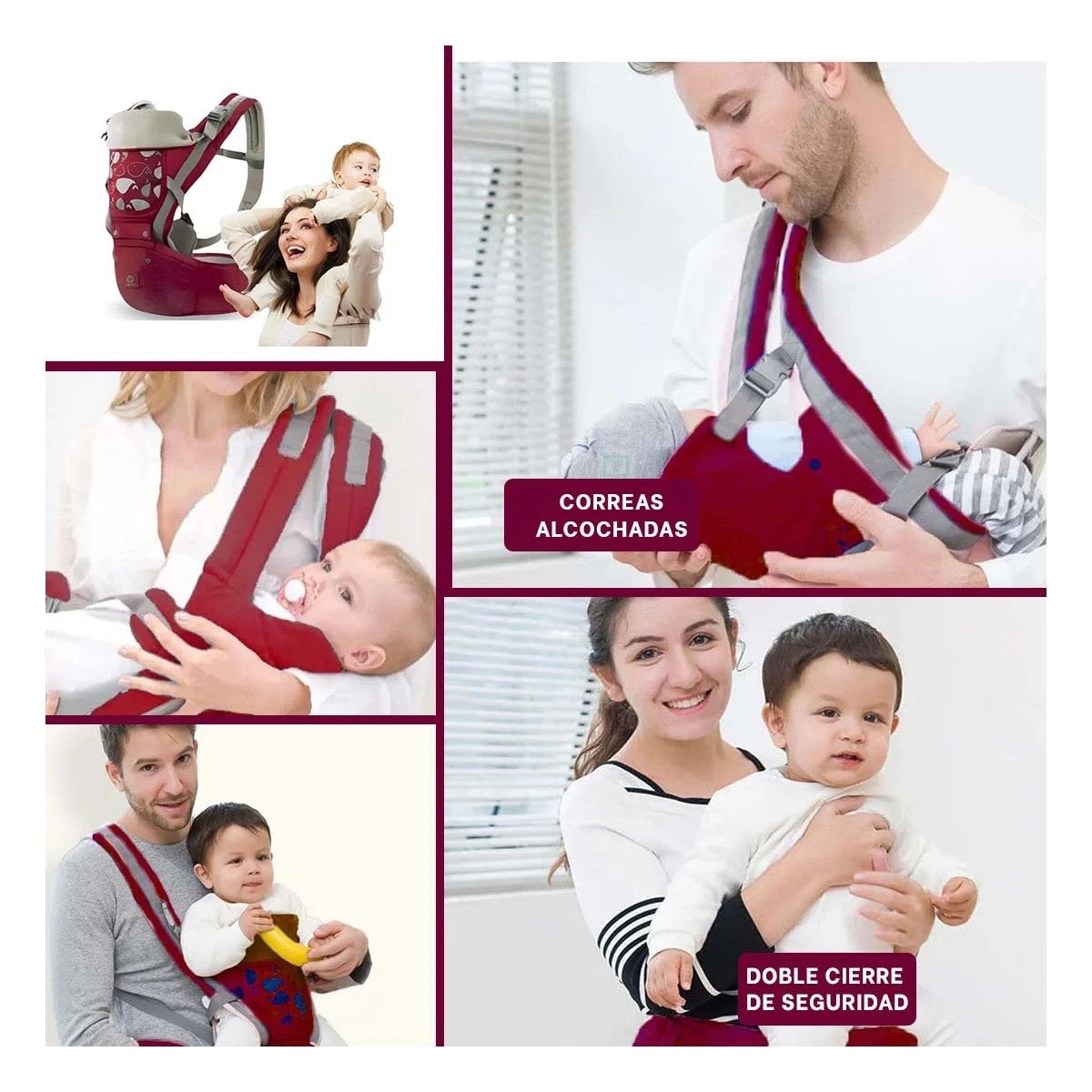 PACK4 CARGADOR DE BEBE FORMA BALLENITA 3 EN 1 GUINDA CON PROTECCION DE BEBE Y+REGALO STICKER - 2