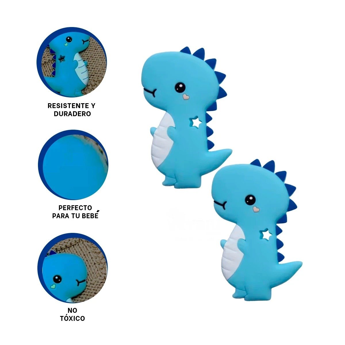 PACK6 ACCESORIO SILICONA MODELO DINOSAURIO PARA BEBE AZUL PARA MASAJE BUCAL Y+REGALO STICKER - 2