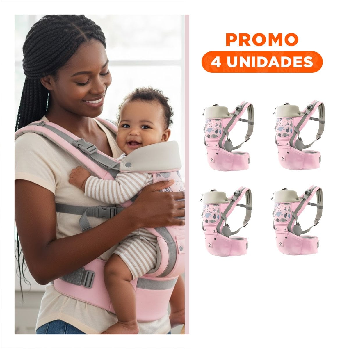 PACK4 CARGADOR DE BEBE MODELO BALLENITA 3 EN 1 ROSADO CON RELLENO ACOLCHADO Y+REGALO STICKER - 1