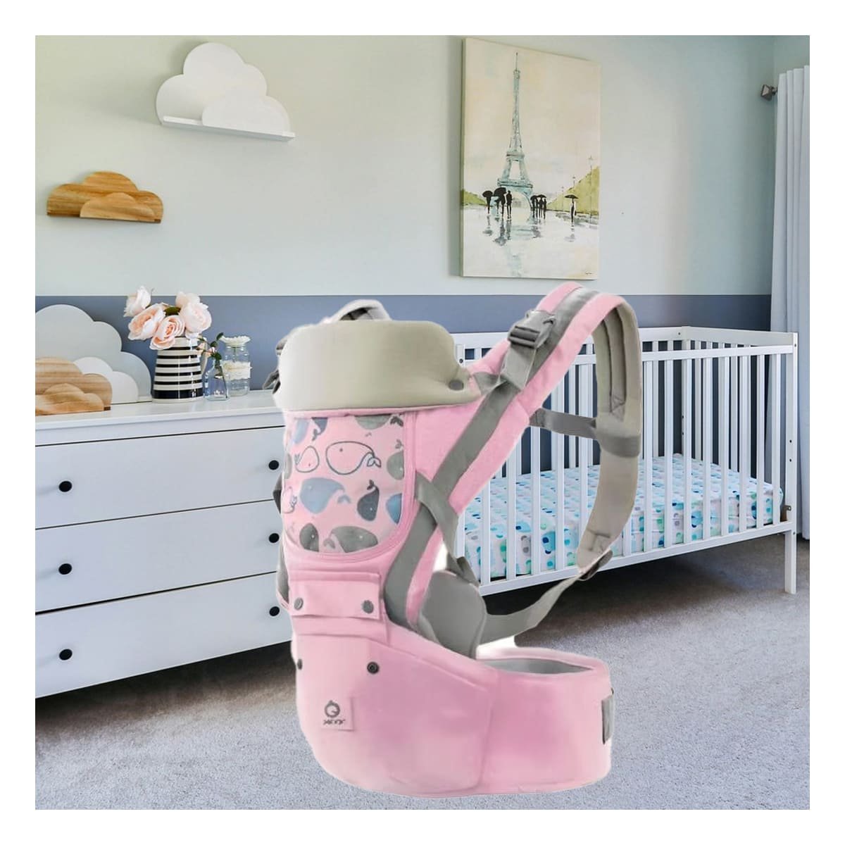 PACK4 CARGADOR DE BEBE MODELO BALLENITA 3 EN 1 ROSADO CON RELLENO ACOLCHADO Y+REGALO STICKER - 3