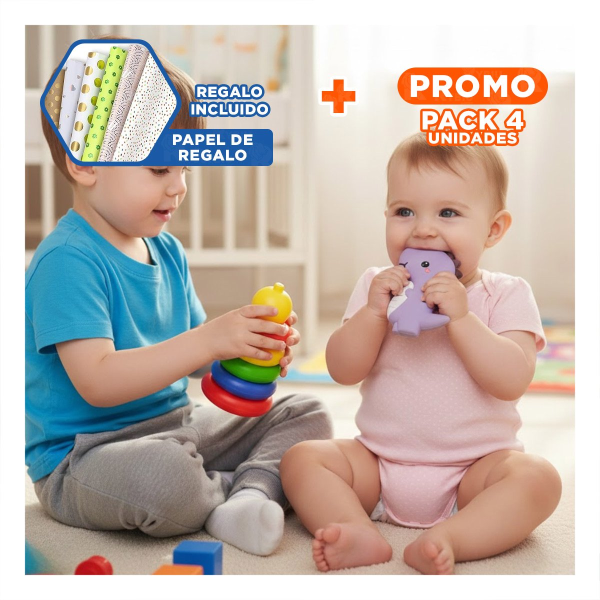 PACK4 ACCESORIO SILICONA ESTILO DINOSAURIO PARA BEBE LILA CON ACABADO SUAVE Y+PAPEL REGALO - 1