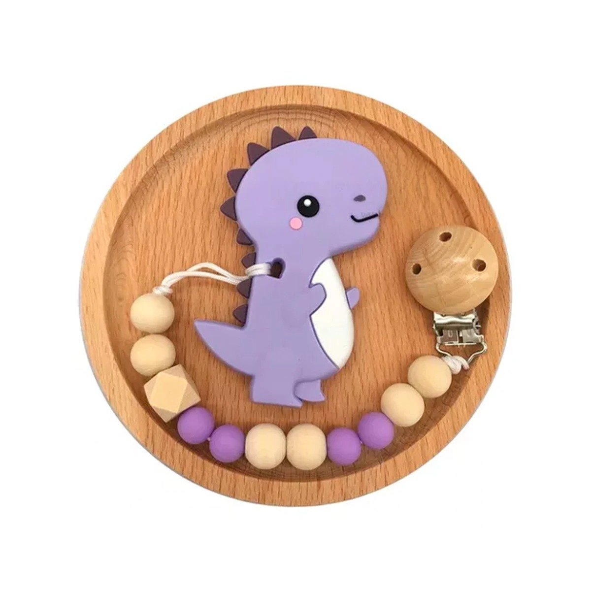 PACK4 ACCESORIO SILICONA ESTILO DINOSAURIO PARA BEBE LILA CON ACABADO SUAVE Y+PAPEL REGALO - 3