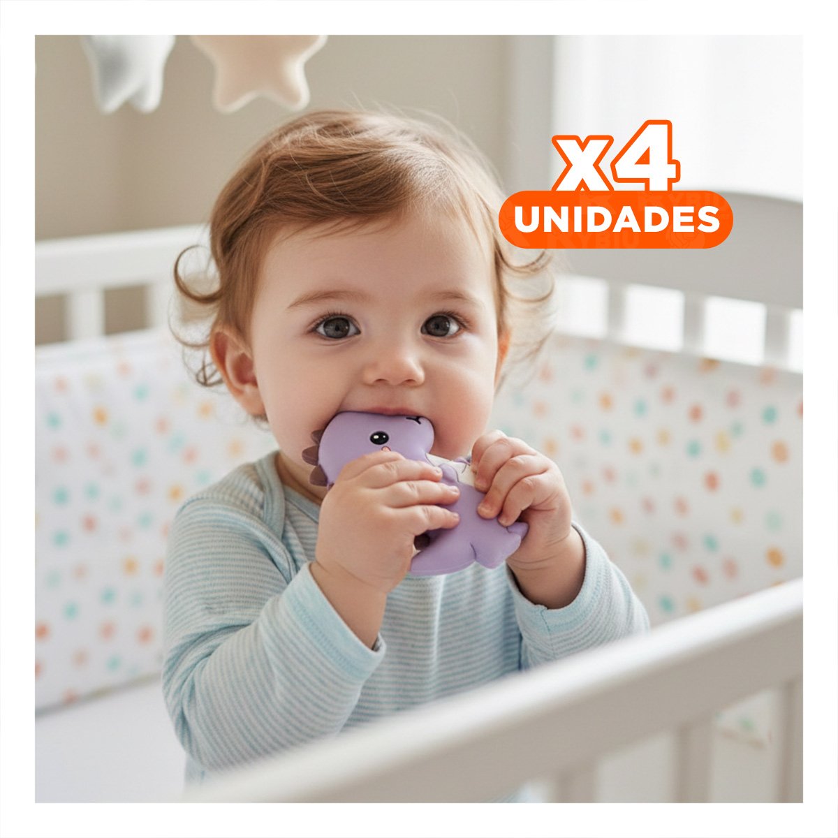 PACK4 MORDEDOR SILICONA DISENO DINOSAURIO PARA BEBE LILA PARA USO PROLONGADO - 1