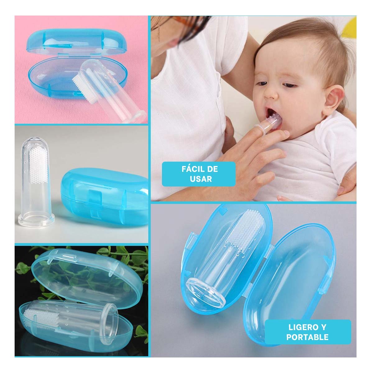 PACK6 LIMPIADOR DENTAL ESTILO DEDAL PARA BEBE CON ESTUCHE AZUL DE CUIDADO Y+PAPEL REGALO - 3