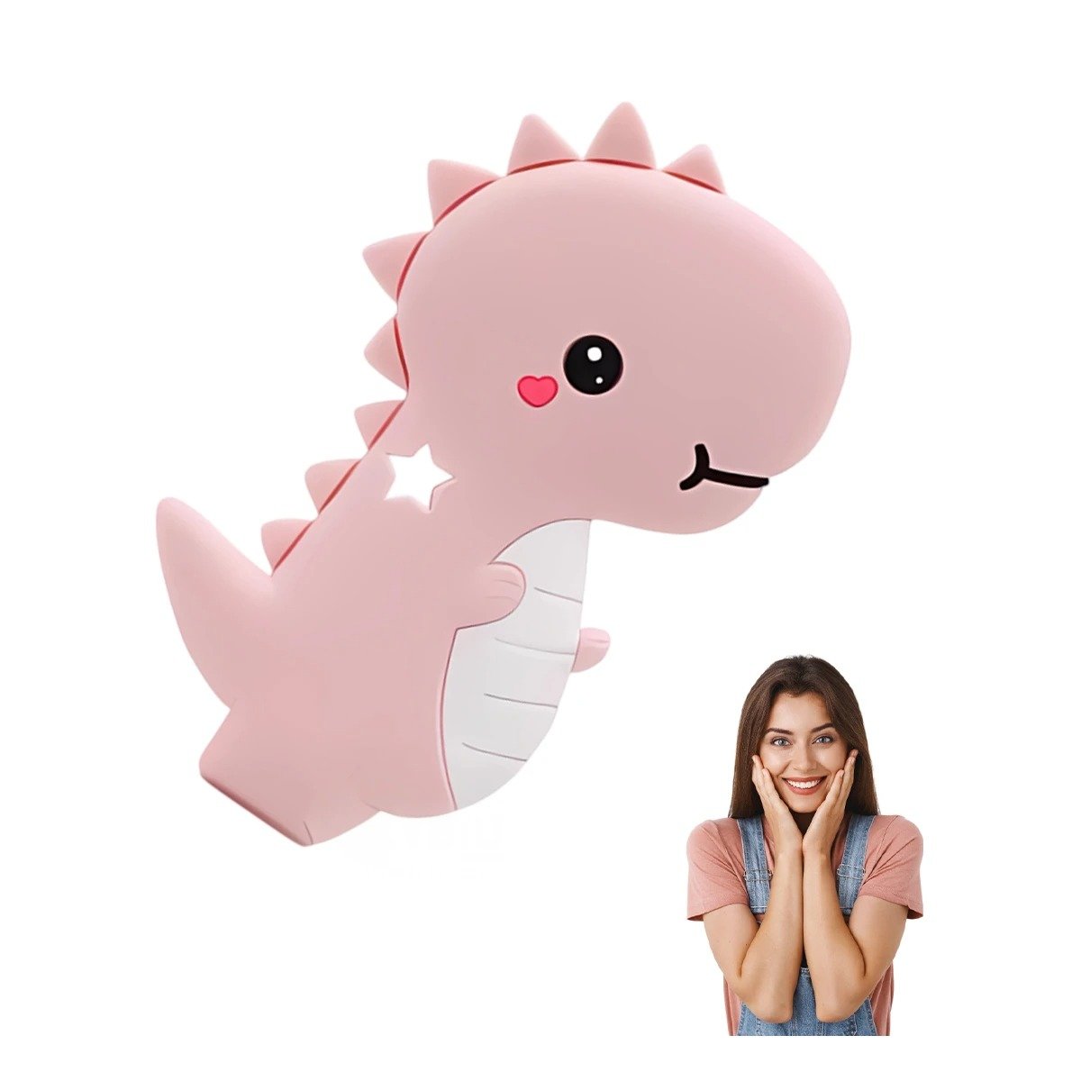 PACK4 ACCESORIO SILICONA ESTILO DINOSAURIO PARA BEBE ROSADO CON ACABADO SUAVE Y+PAPEL REGALO - 3