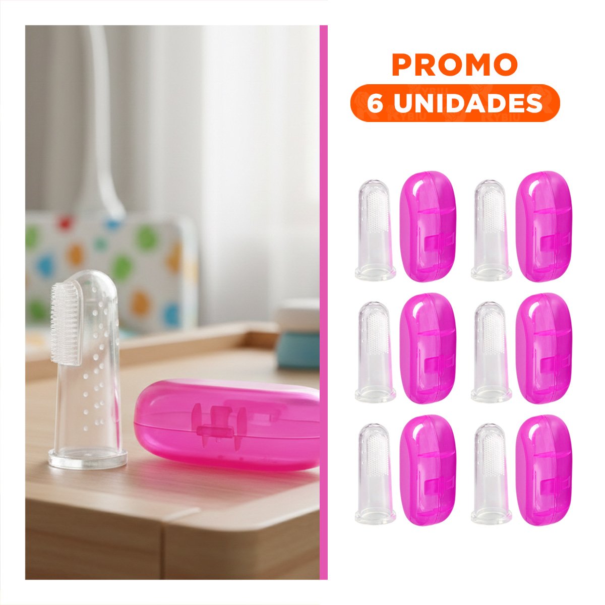 PACK6 CUIDADO SILICONA FORMA DEDAL PARA BEBE CON ESTUCHE ROSA DE VARIEDAD - 1