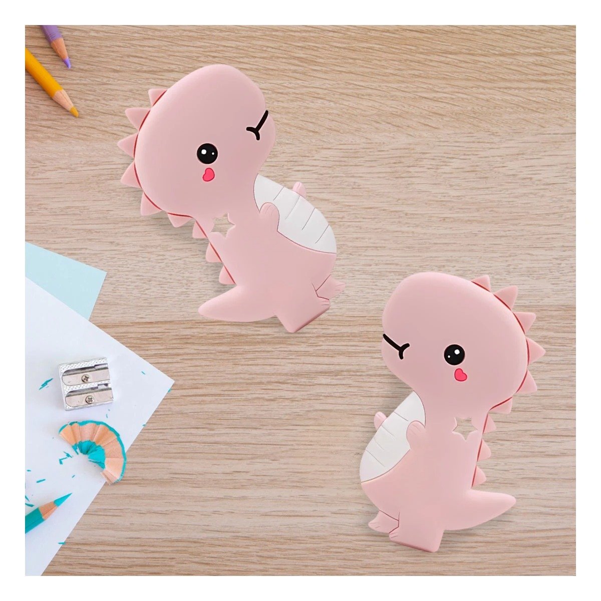 PACK12 JUGUETE SILICONA FORMA DINOSAURIO PARA BEBE ROSADO CON FORMA ANIMAL Y+PAPEL REGALO - 3