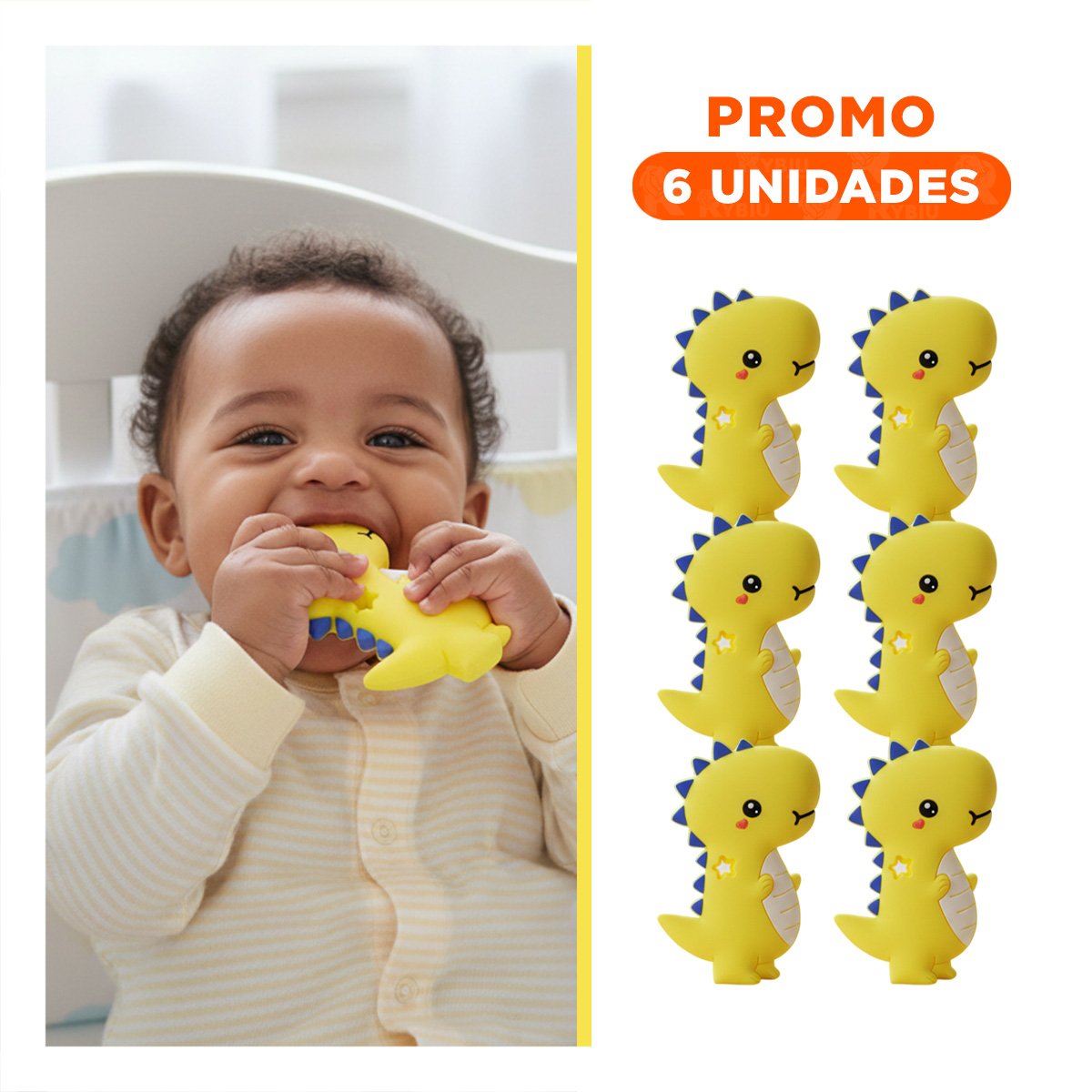 PACK6 JUGUETE SILICONA MODELO DINOSAURIO PARA BEBE AMARILLO DE RESISTENCIA ALTA - 1