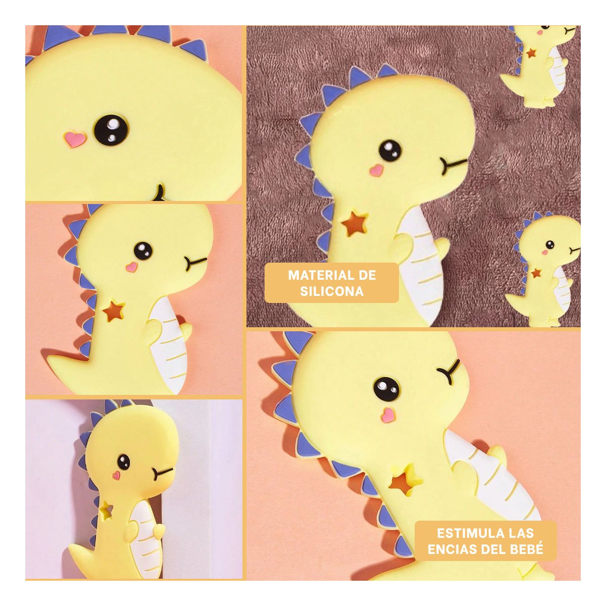 PACK2 JUGUETE SILICONA ESTILO DINOSAURIO PARA BEBE AMARILLO PARA DIENTES Y+PAPEL REGALO - 3