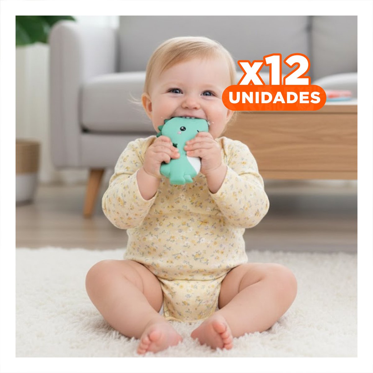 PACK12 ACCESORIO SILICONA MODELO DINOSAURIO PARA BEBE VERDE PARA MASAJE BUCAL - 1