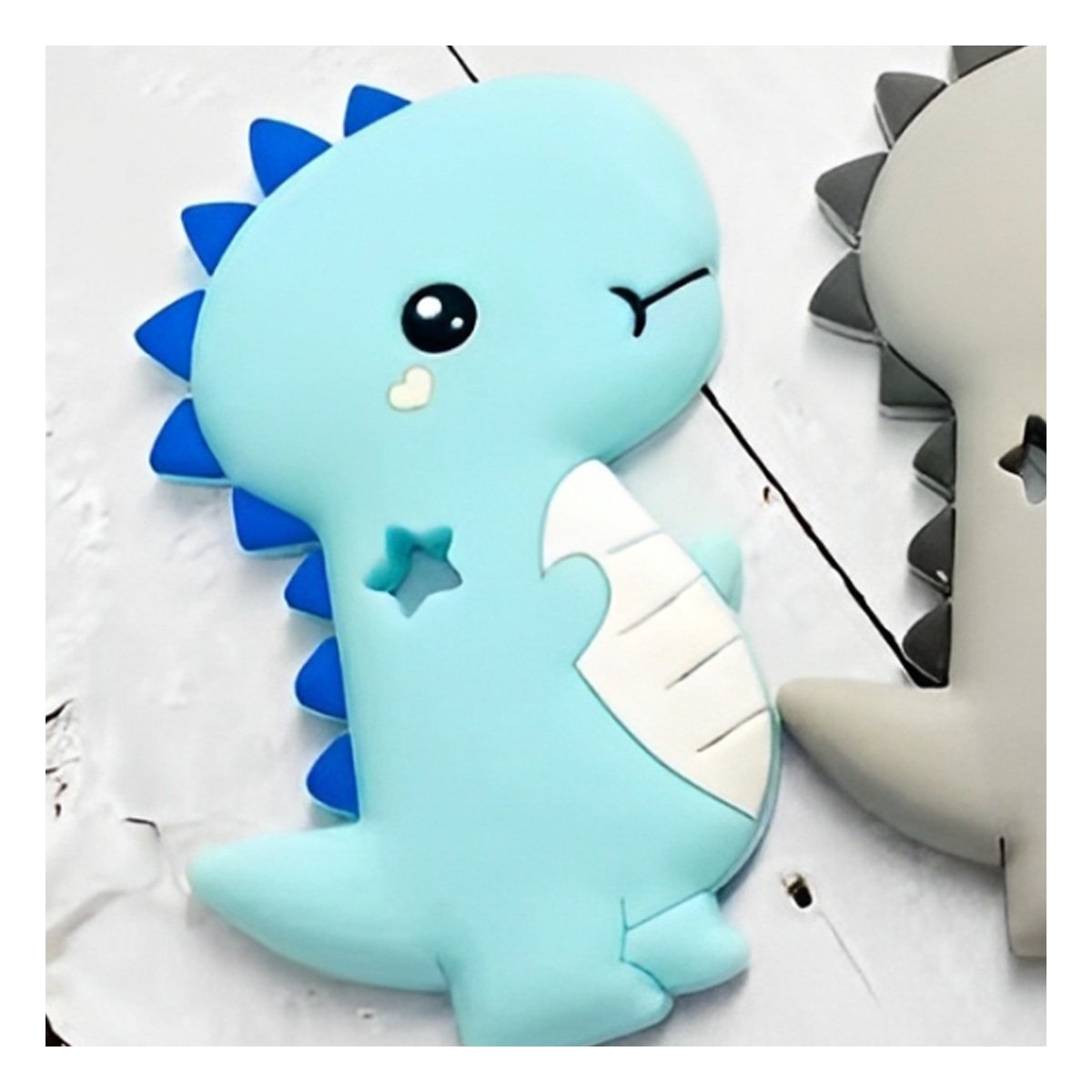 PACK6 MORDEDOR SILICONA ESTILO DINOSAURIO PARA BEBE AZUL DE PRACTICO TAMANO Y+PAPEL REGALO - 2