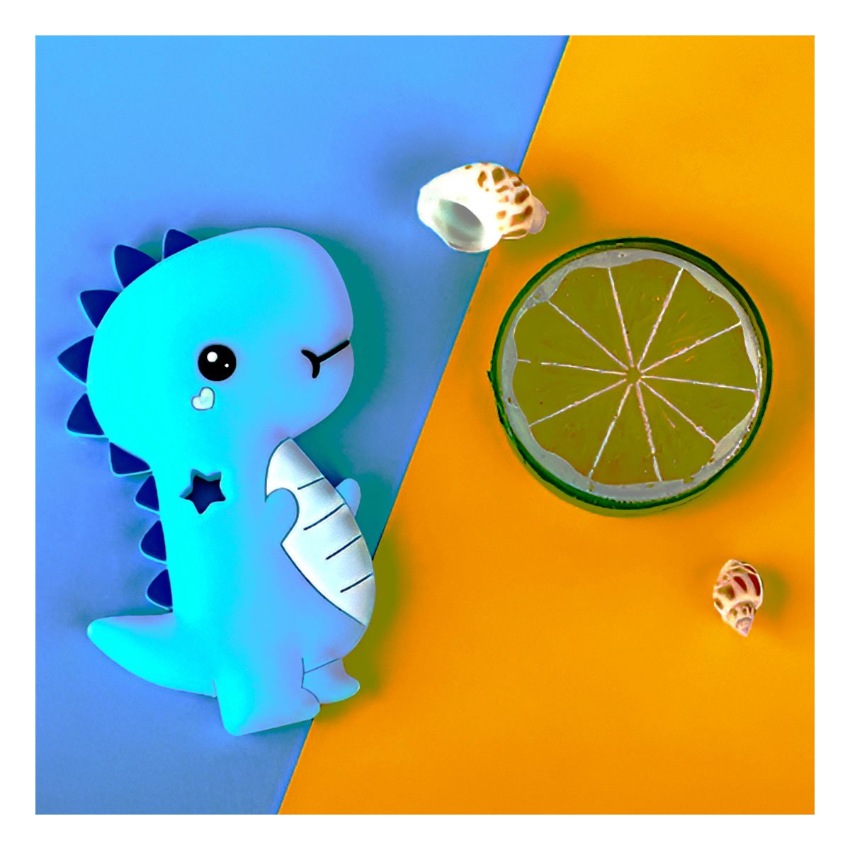 PACK6 MORDEDOR SILICONA ESTILO DINOSAURIO PARA BEBE AZUL DE PRACTICO TAMANO Y+PAPEL REGALO - 5