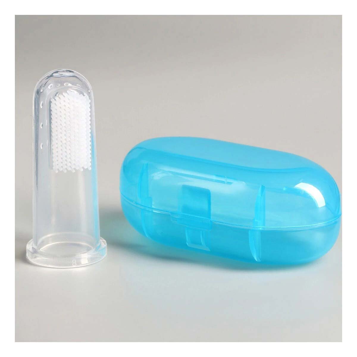 PACK6 CEPILLO SILICONA MODELO DEDAL PARA BEBE CON ESTUCHE AZUL DE COMODIDAD Y+REGALO STICKER - 5