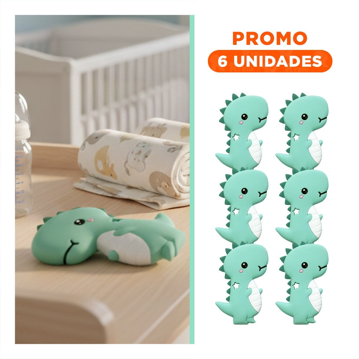 PACK6 LIMPIADOR SILICONA FORMA DINOSAURIO PARA BEBE VERDE PARA CUIDADO DIARIO - 1