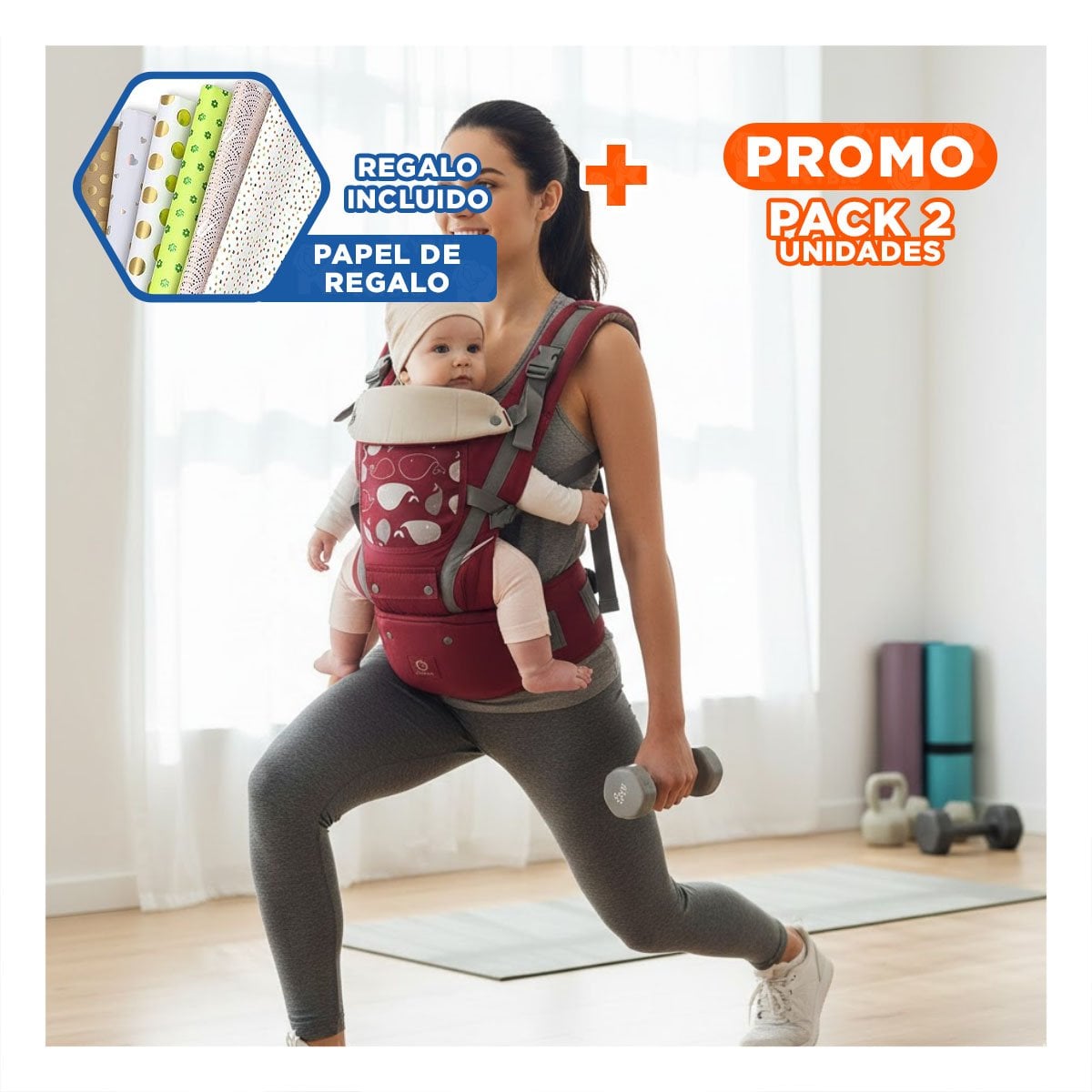 PACK2 ASIENTO PORTABEBE FORMA BALLENITA PARA BEBE GUINDA DE DISTRIBUCION PESO Y+PAPEL REGALO - 1