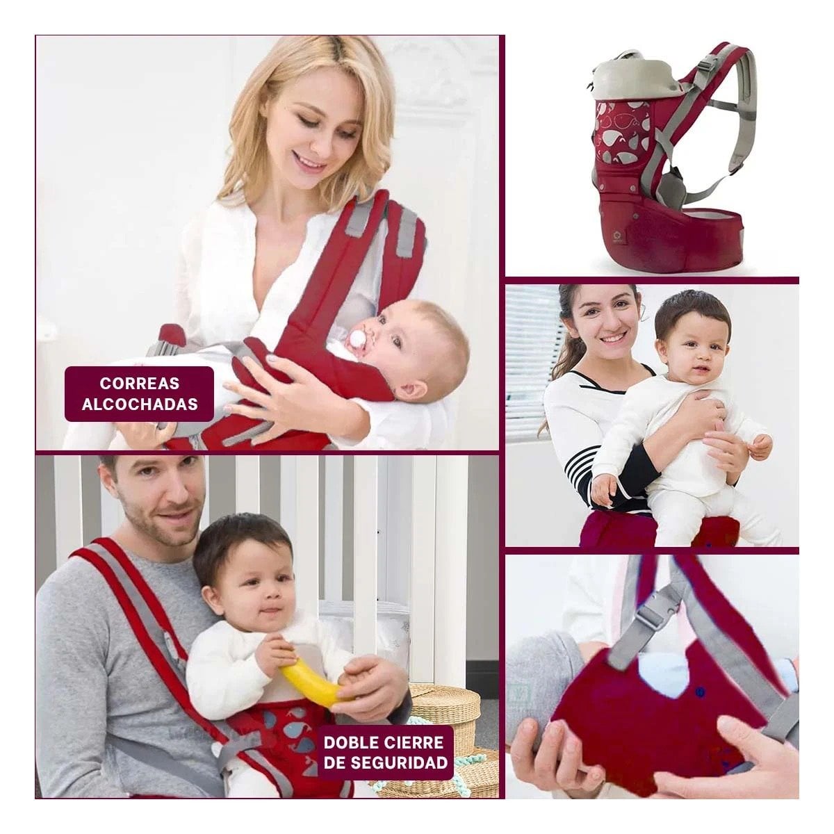 PACK2 ASIENTO PORTABEBE FORMA BALLENITA PARA BEBE GUINDA DE DISTRIBUCION PESO Y+PAPEL REGALO - 3