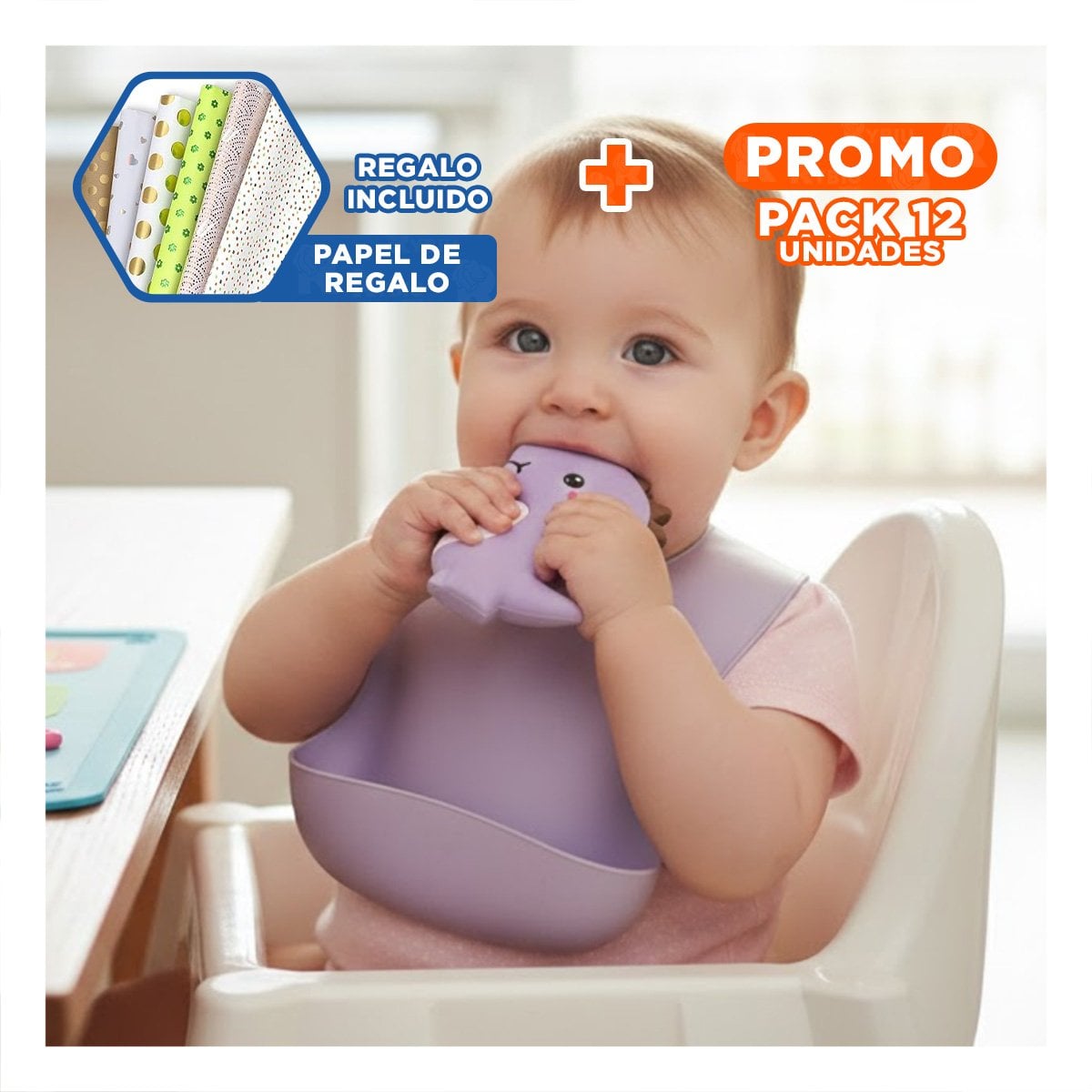 PACK12 JUGUETE SILICONA FORMA DINOSAURIO PARA BEBE LILA CON FORMA ANIMAL Y+PAPEL REGALO - 1