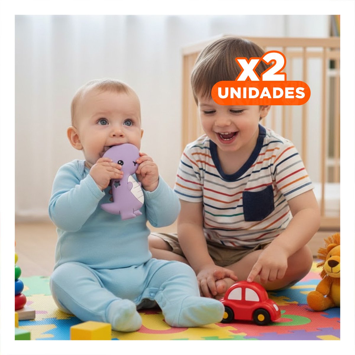 PACK2 RASCADOR SILICONA FORMA DINOSAURIO PARA BEBE LILA DE DISENO DIVERTIDO Y+REGALO STICKER - 1
