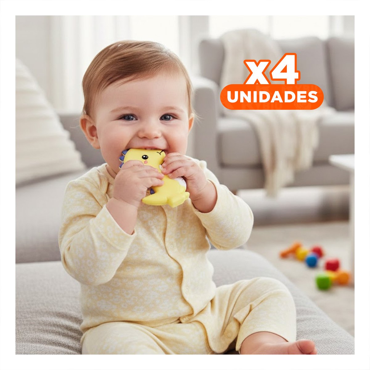 PACK4 RASCADOR SILICONA FORMA DINOSAURIO PARA BEBE AMARILLO DE DISENO DIVERTIDO - 1