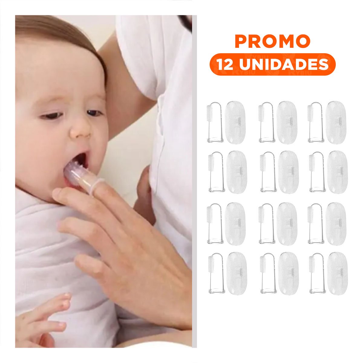 PACK12 LIMPIADOR SILICONA MODELO DEDAL PARA BEBE CON ESTUCHE DE GOMA Y+REGALO STICKER - 1