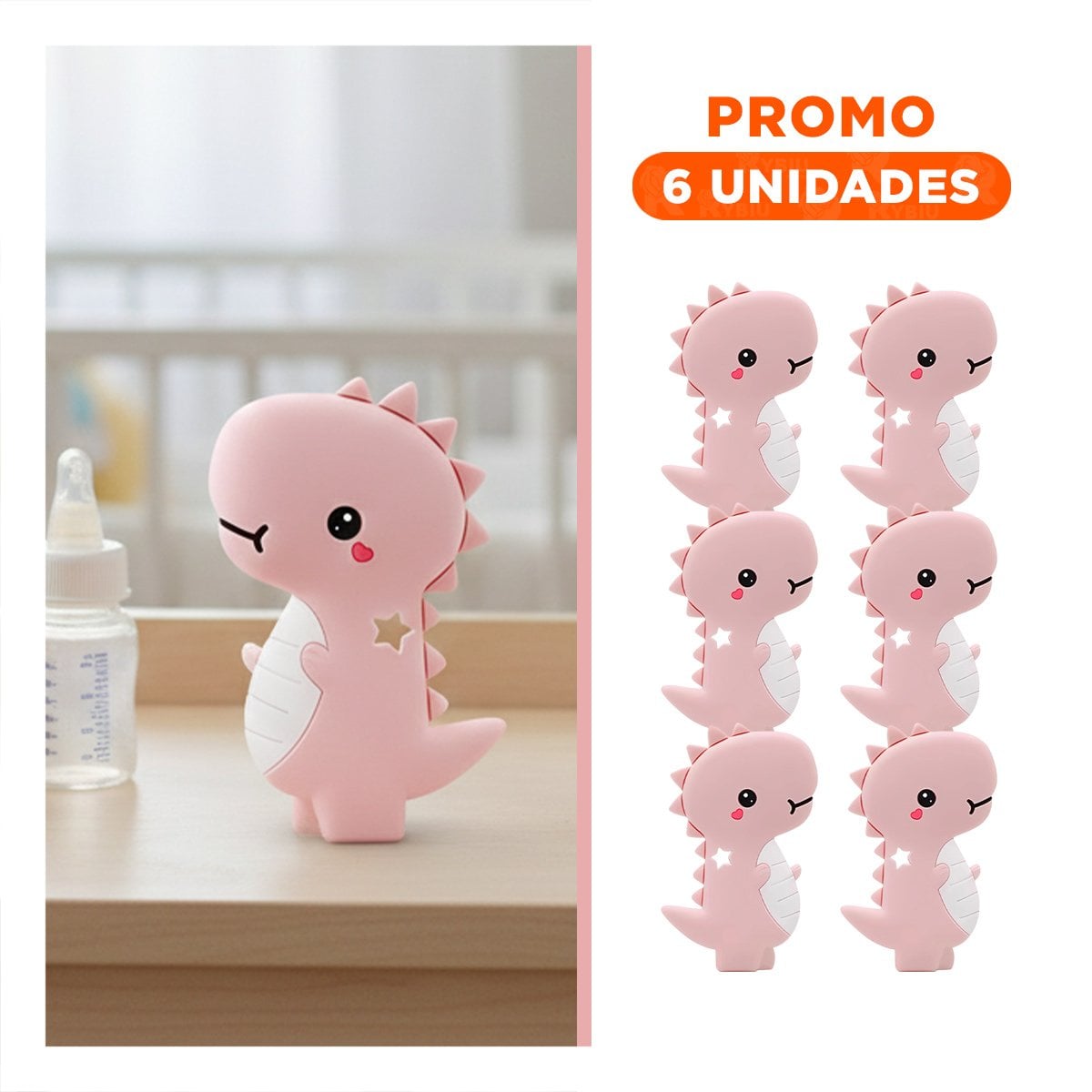 PACK6 LIMPIADOR SILICONA FORMA DINOSAURIO PARA BEBE ROSADO PARA CUIDADO DIARIO - 1