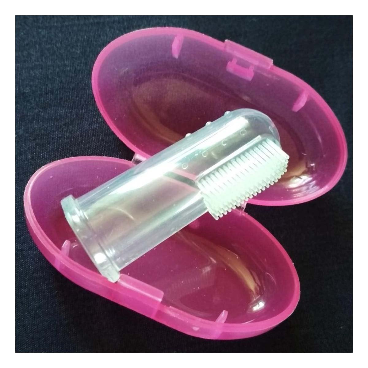 PACK12 CEPILLO SILICONA MODELO DEDAL PARA BEBE CON ESTUCHE ROSA DE COMODIDAD - 3