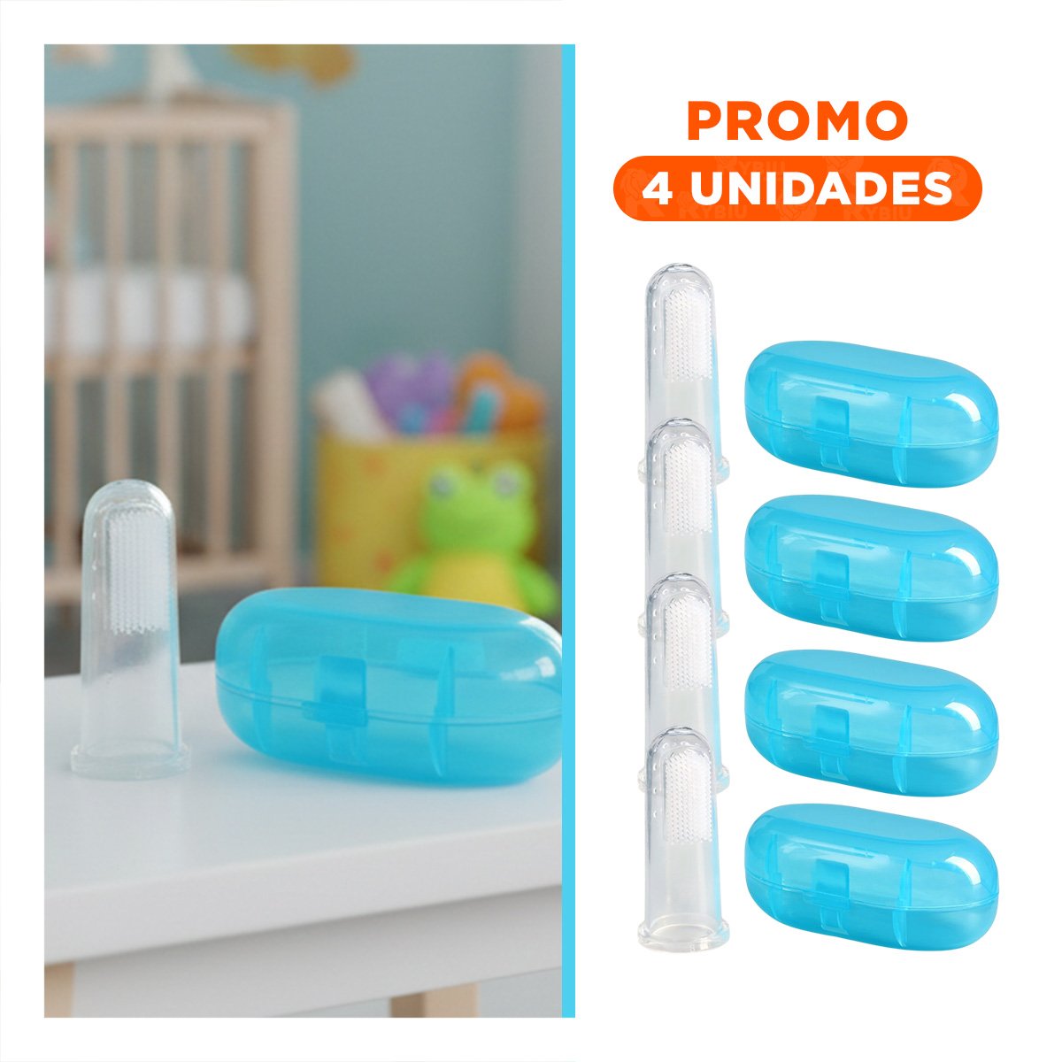 PACK4 CUIDADO SILICONA FORMA DEDAL PARA BEBE CON ESTUCHE AZUL DE VARIEDAD Y+REGALO STICKER - 1