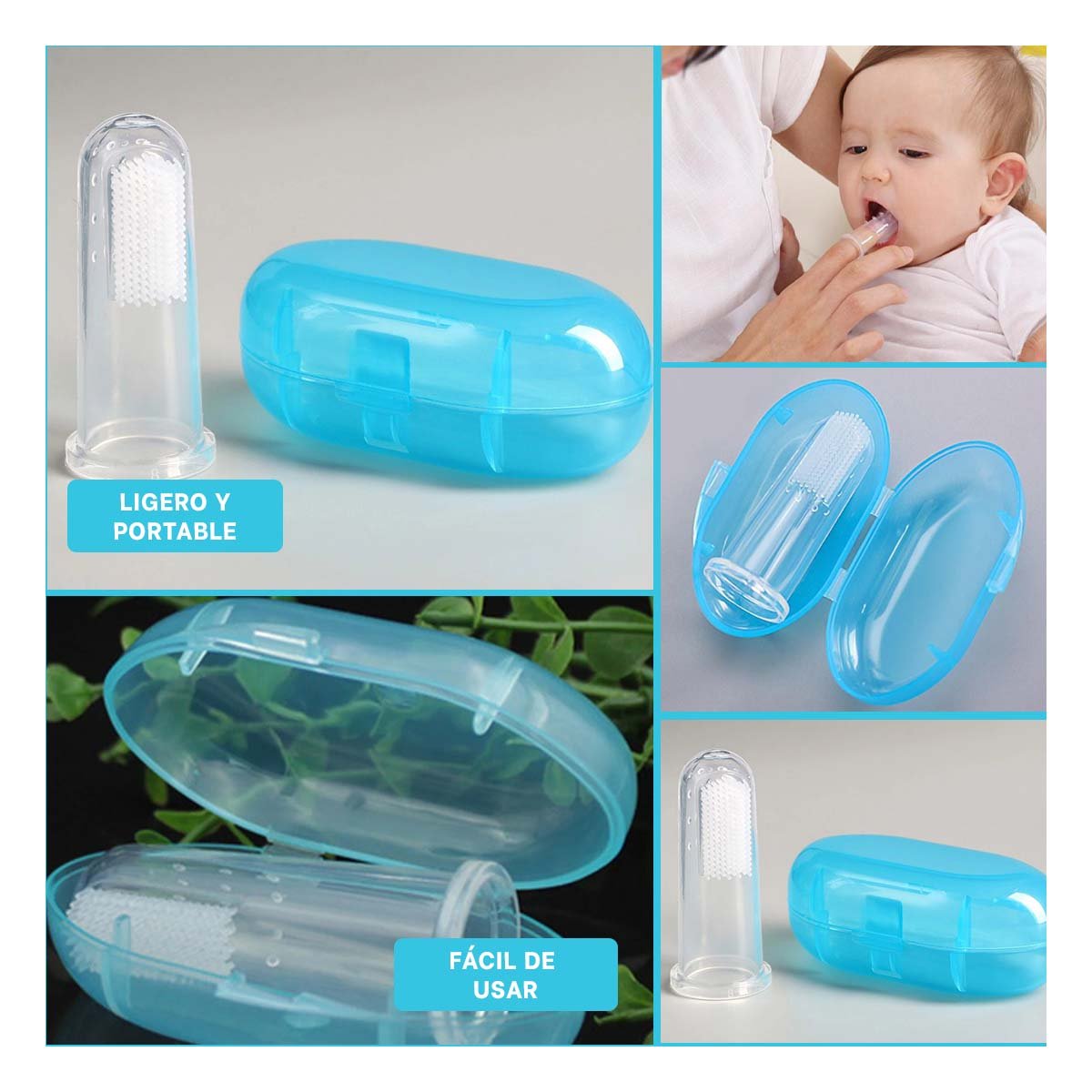 PACK4 CUIDADO SILICONA FORMA DEDAL PARA BEBE CON ESTUCHE AZUL DE VARIEDAD Y+REGALO STICKER - 2