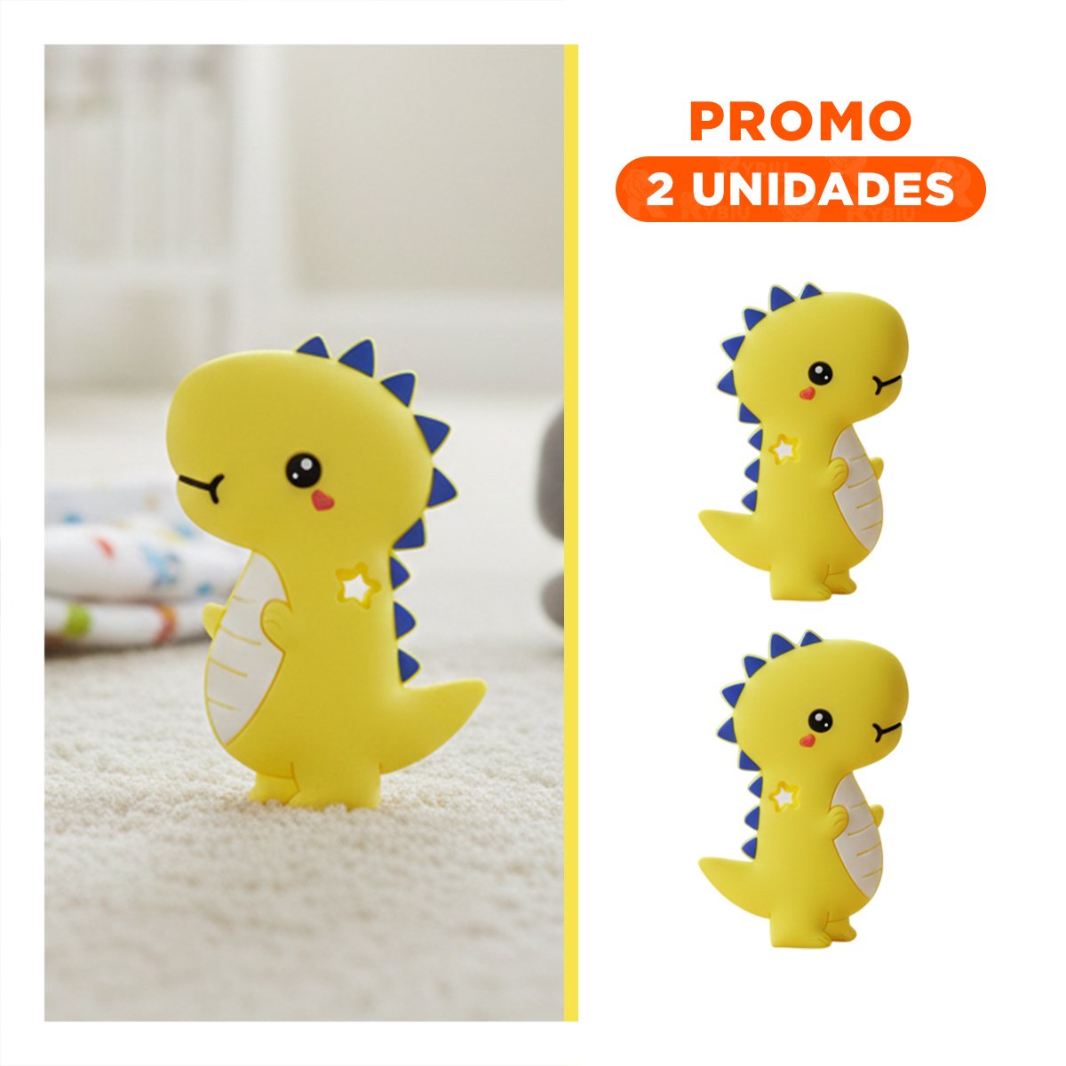 PACK2 ACCESORIO SILICONA DISENO DINOSAURIO PARA BEBE AMARILLO CON ESTUCHE PORTATIL - 1
