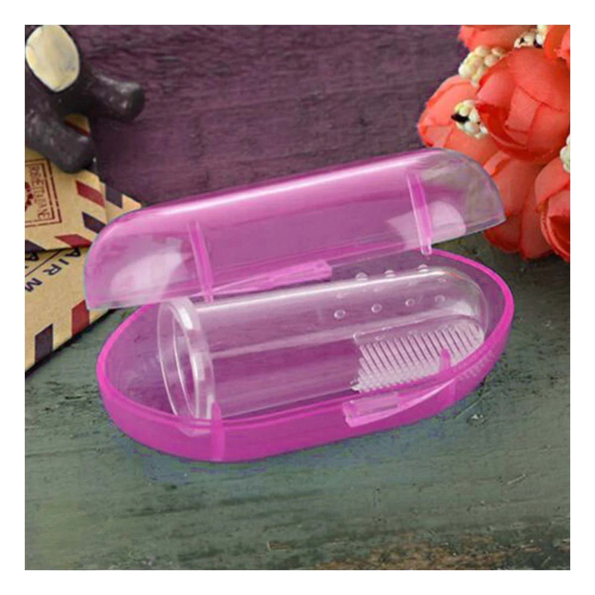 PACK4 CEPILLO SILICONA ESTILO DEDAL PARA BEBE CON ESTUCHE ROSA PARA JUGAR Y+PAPEL REGALO - 5