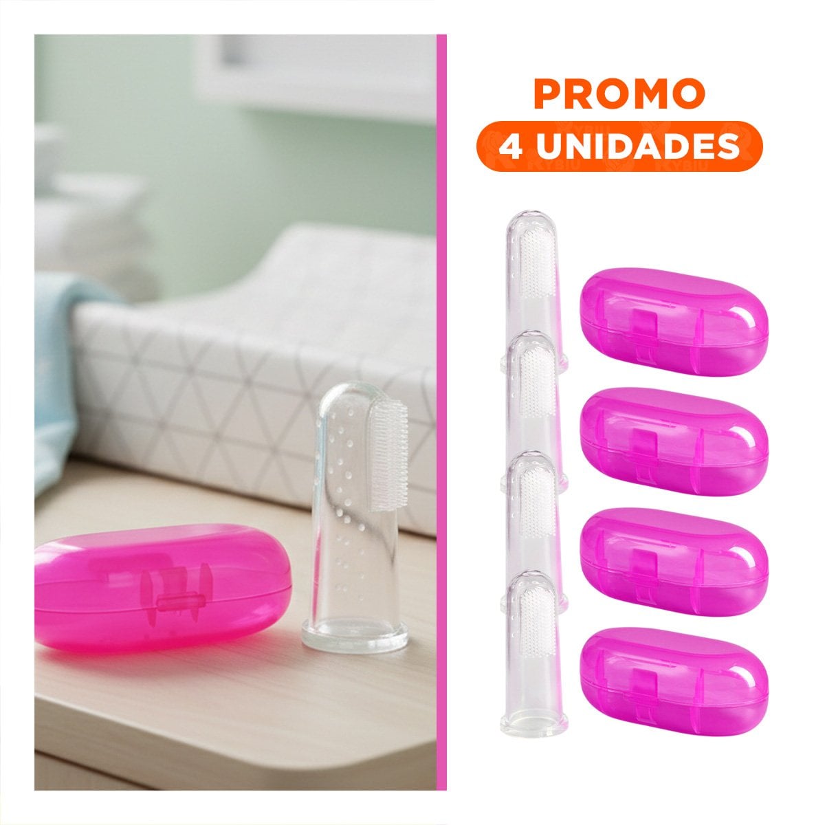 PACK4 ACCESORIO DENTAL MODELO DEDAL PARA BEBE CON ESTUCHE ROSA DE RESISTENCIA Y+REGALO STICKER - 1