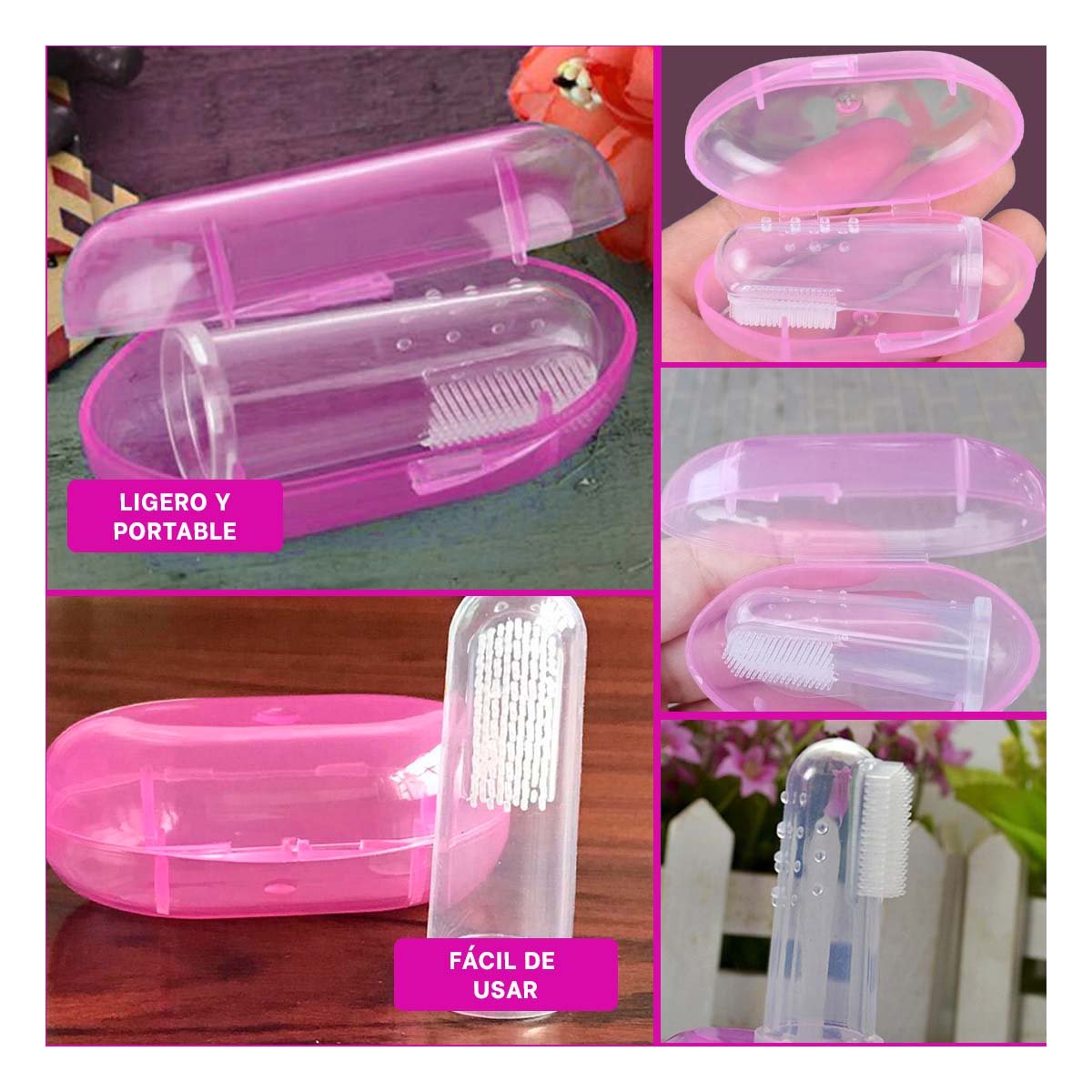 PACK4 ACCESORIO DENTAL MODELO DEDAL PARA BEBE CON ESTUCHE ROSA DE RESISTENCIA Y+REGALO STICKER - 2