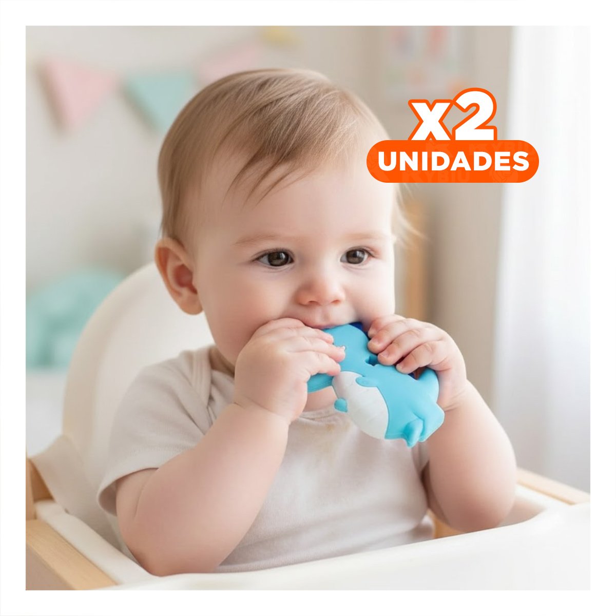 PACK2 MORDEDOR SILICONA DISENO DINOSAURIO PARA BEBE AZUL PARA USO PROLONGADO Y+REGALO STICKER - 1