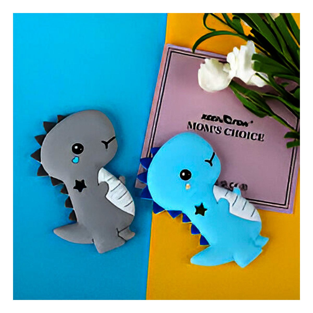 PACK2 MORDEDOR SILICONA DISENO DINOSAURIO PARA BEBE AZUL PARA USO PROLONGADO Y+REGALO STICKER - 3