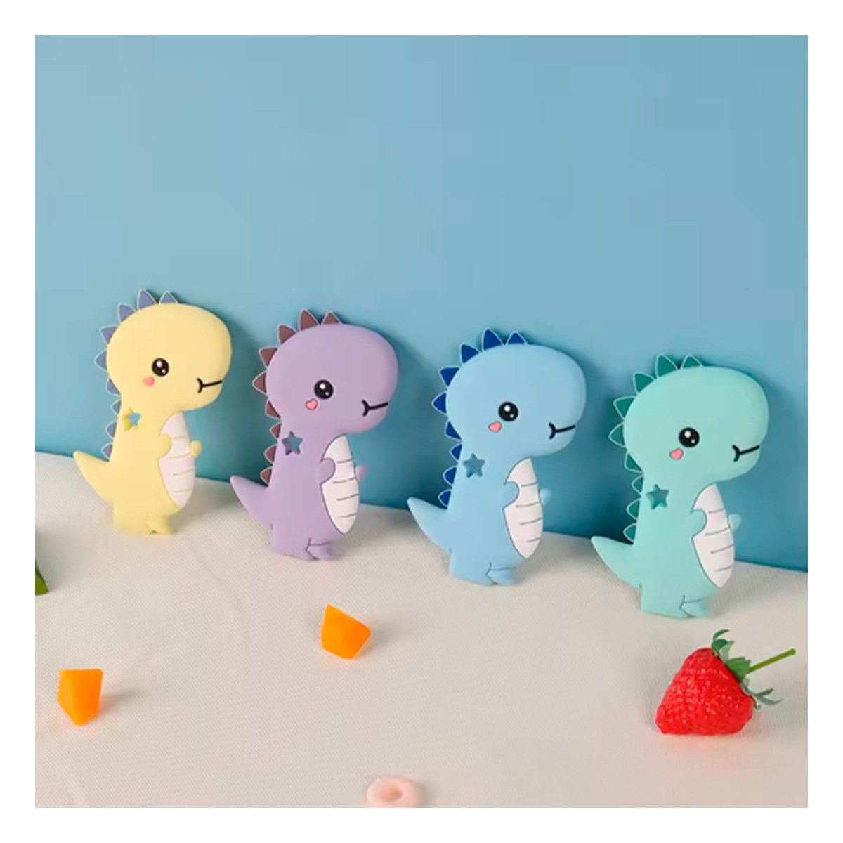 PACK2 MORDEDOR SILICONA DISENO DINOSAURIO PARA BEBE AZUL PARA USO PROLONGADO Y+REGALO STICKER - 5