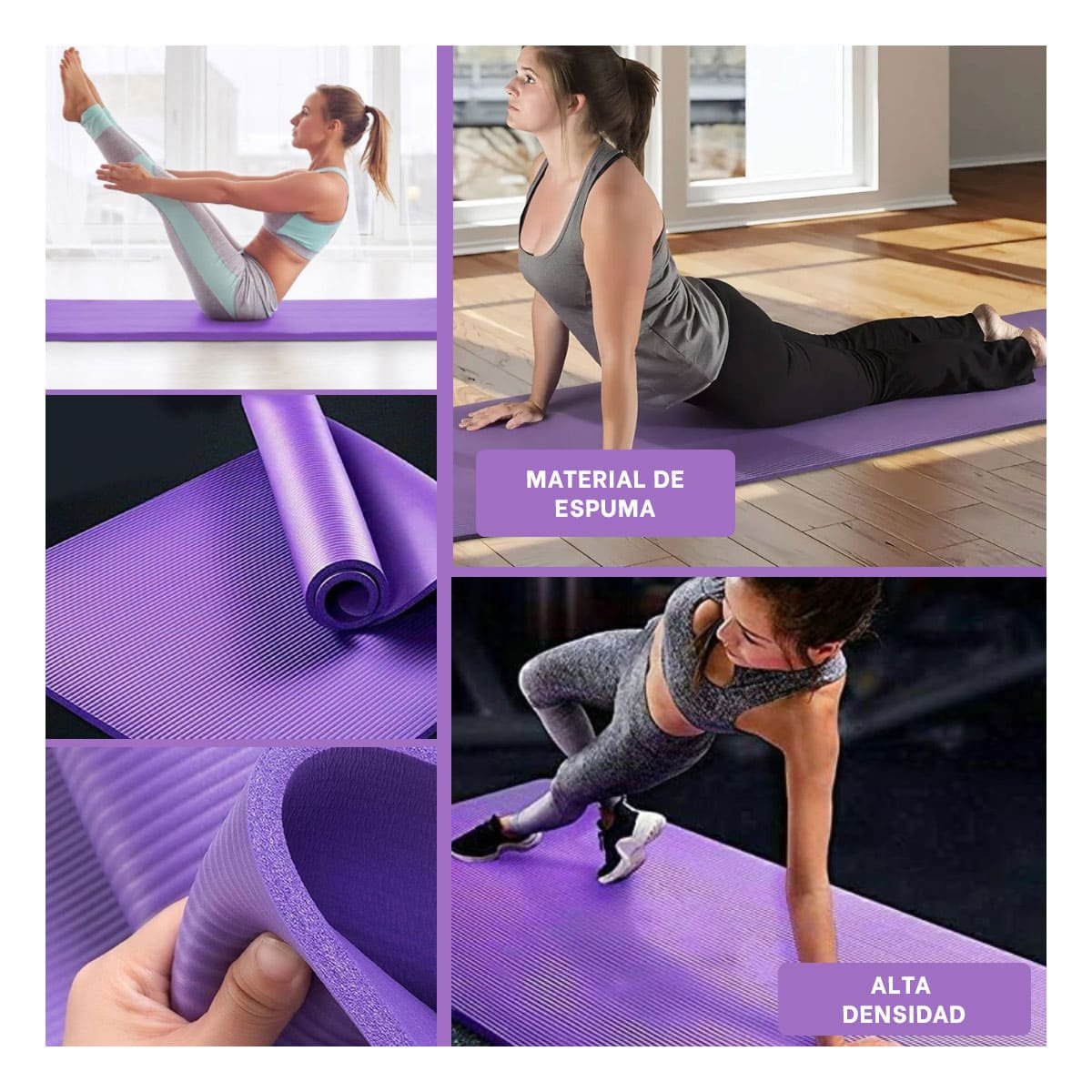 COLCHONETA ANTIDESLIZANTE 10MM ESPUMA MORADO LIGERA Y FLEXIBLE Y+LIGAS REGALO - 5