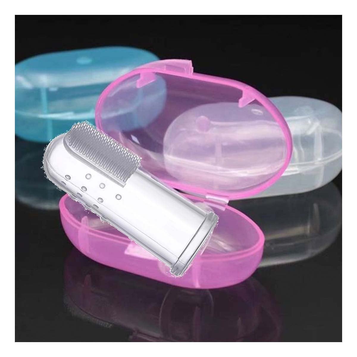 PACK12 CUIDADO DENTAL DISENO DEDAL PARA BEBE CON ESTUCHE ROSA CON CALMA Y+REGALO STICKER - 3
