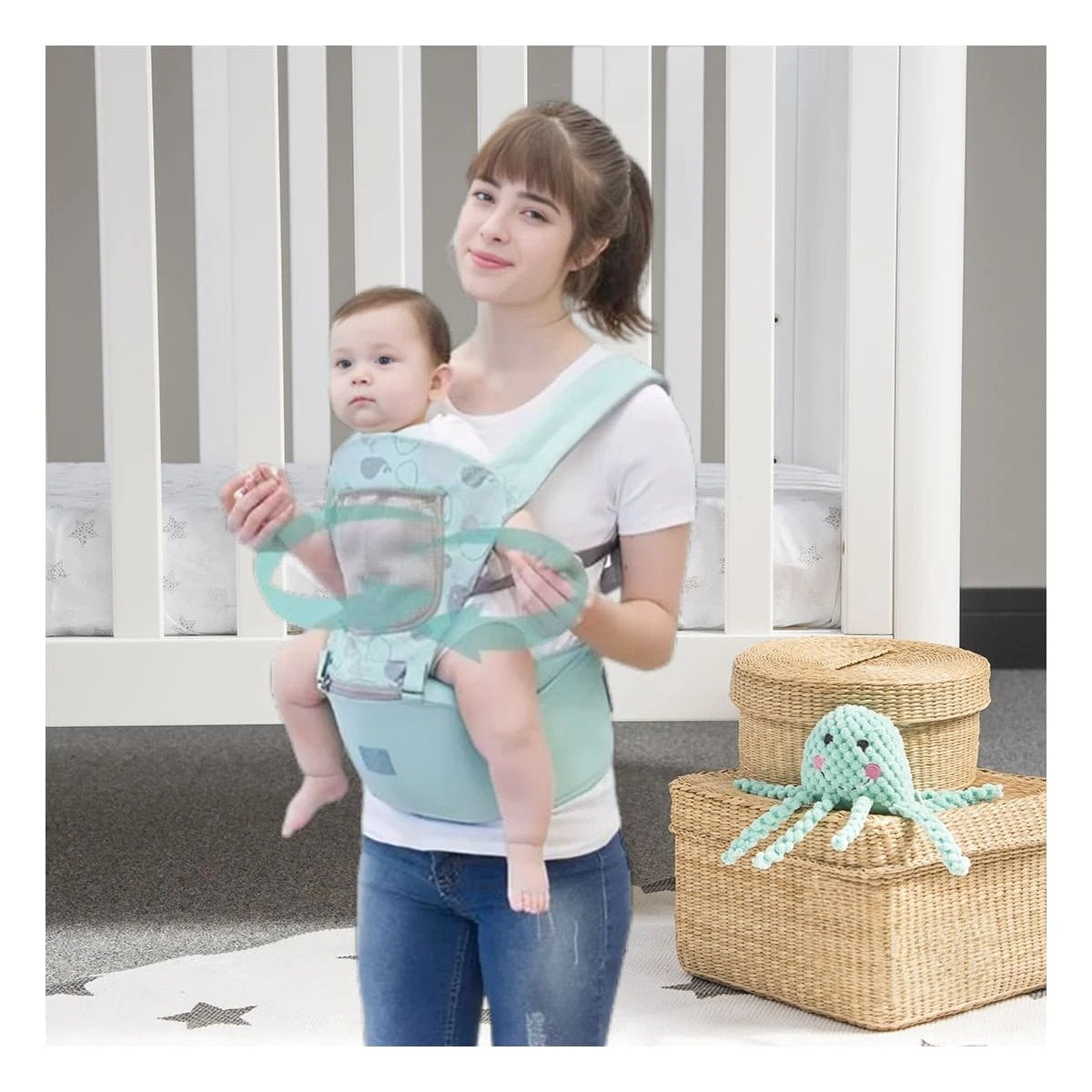 PACK2 CANGURO ERGONOMICO FORMA BALLENITA PARA BEBE VERDE DE ESTRUCTURA FIRME - 2
