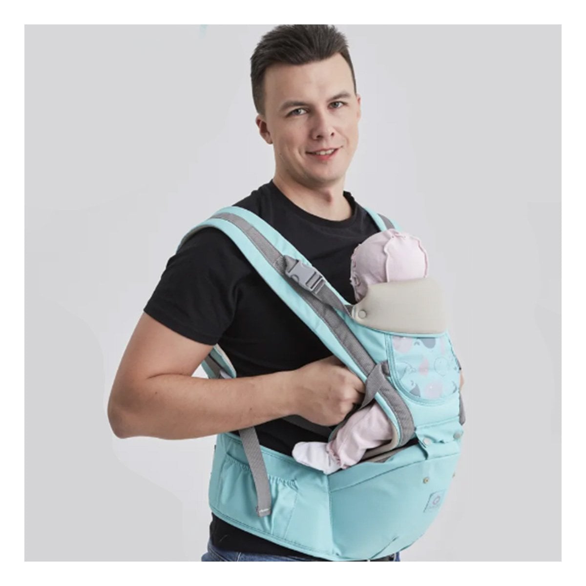 PACK2 CANGURO ERGONOMICO FORMA BALLENITA PARA BEBE VERDE DE ESTRUCTURA FIRME - 3