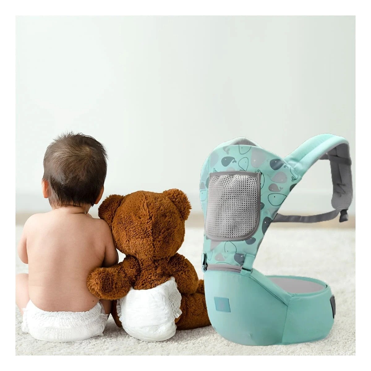 PACK2 CANGURO ERGONOMICO FORMA BALLENITA PARA BEBE VERDE DE ESTRUCTURA FIRME - 5