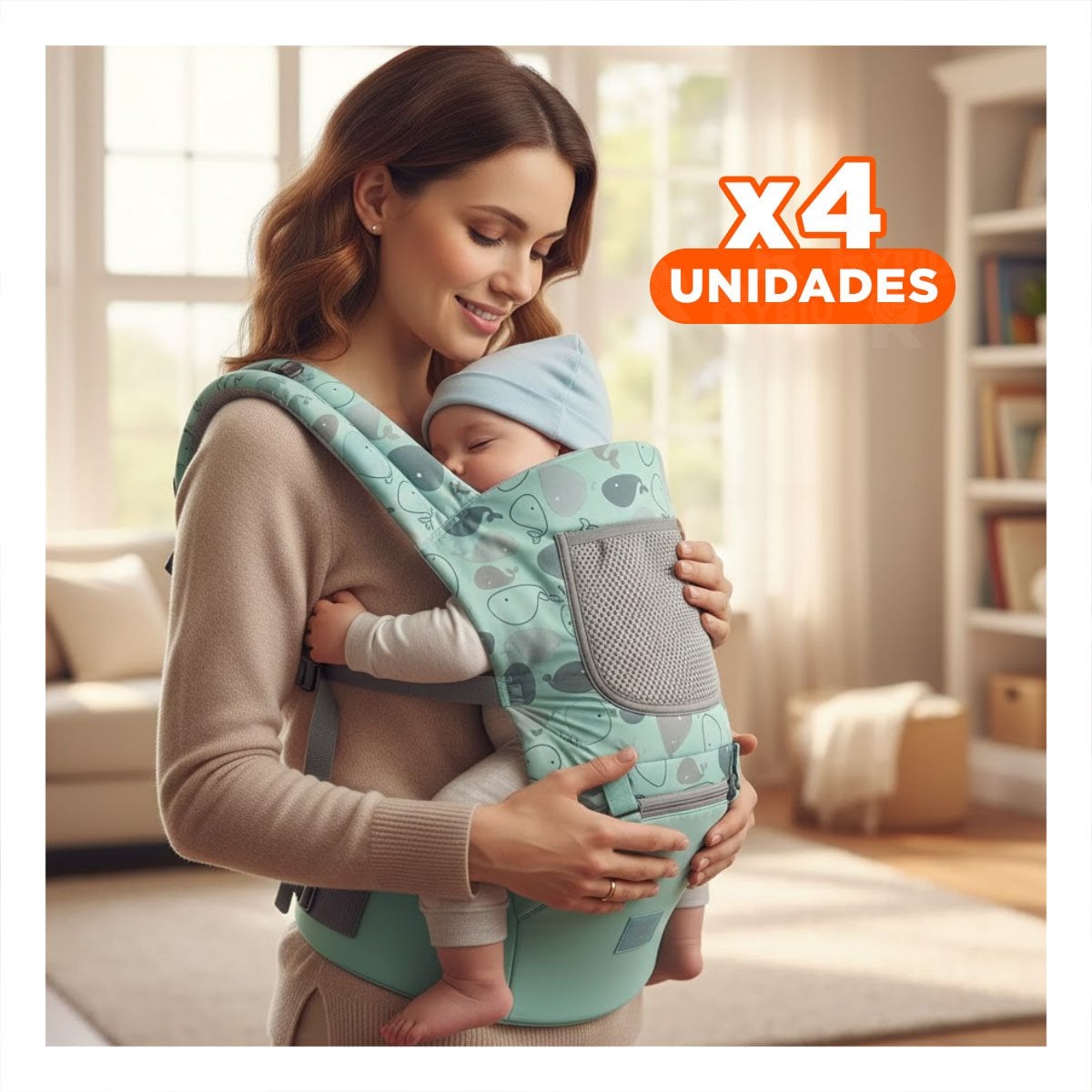 PACK4 ASIENTO PORTABEBE MODELO BALLENITA PARA BEBE VERDE DE CINTURON AJUSTE - 1