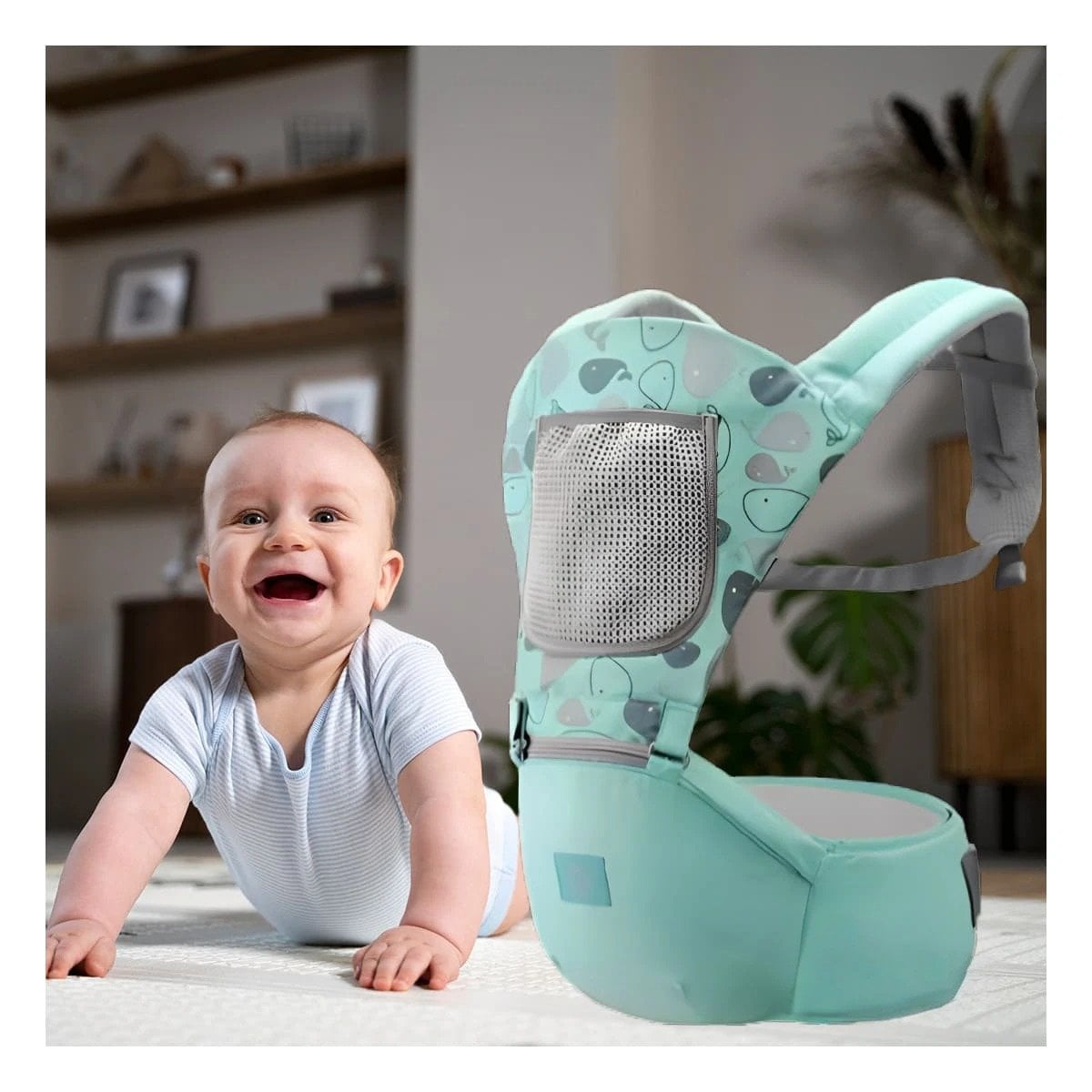 PACK4 ASIENTO PORTABEBE MODELO BALLENITA PARA BEBE VERDE DE CINTURON AJUSTE - 5