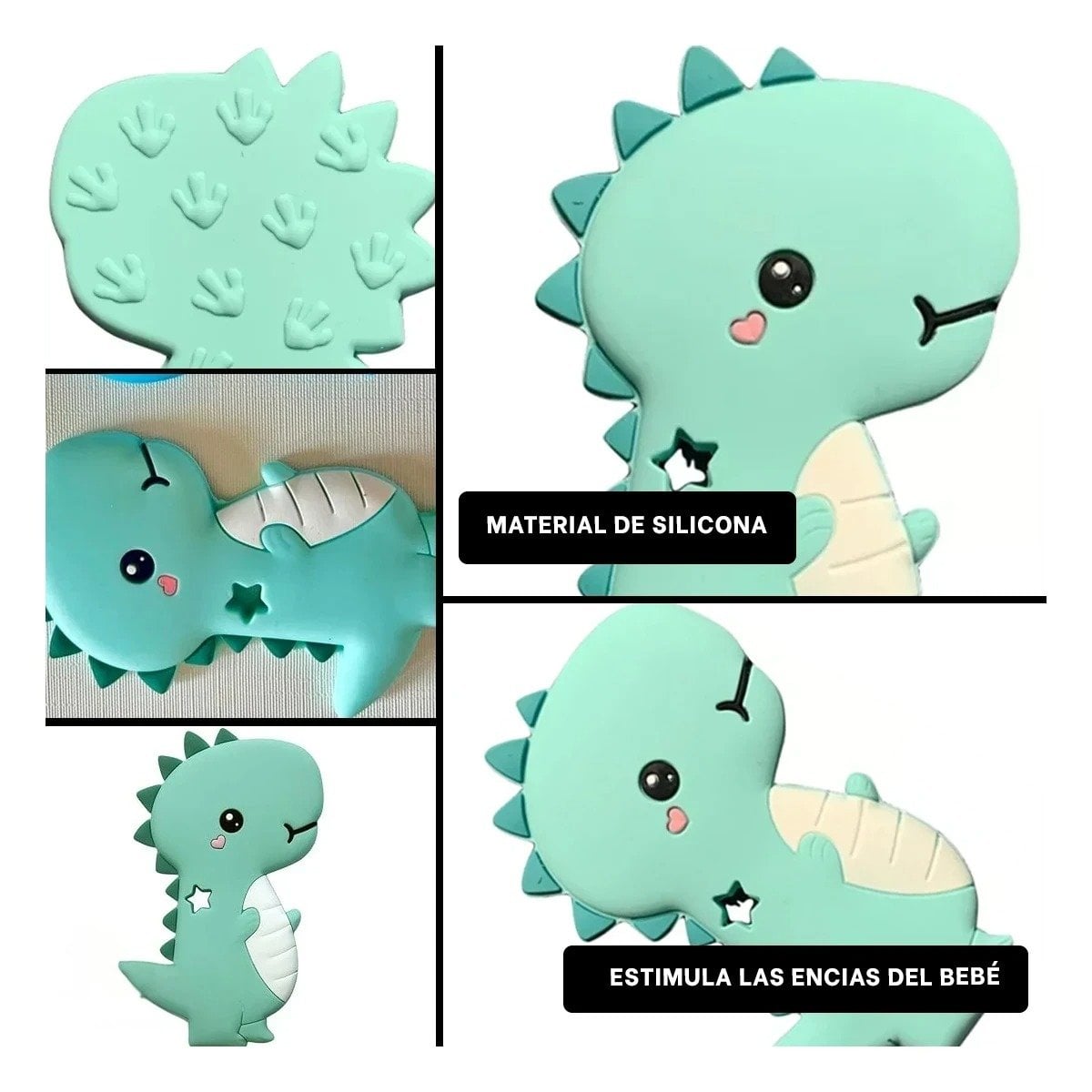 PACK12 JUGUETE SILICONA FORMA DINOSAURIO PARA BEBE VERDE CON FORMA ANIMAL Y+PAPEL REGALO - 2