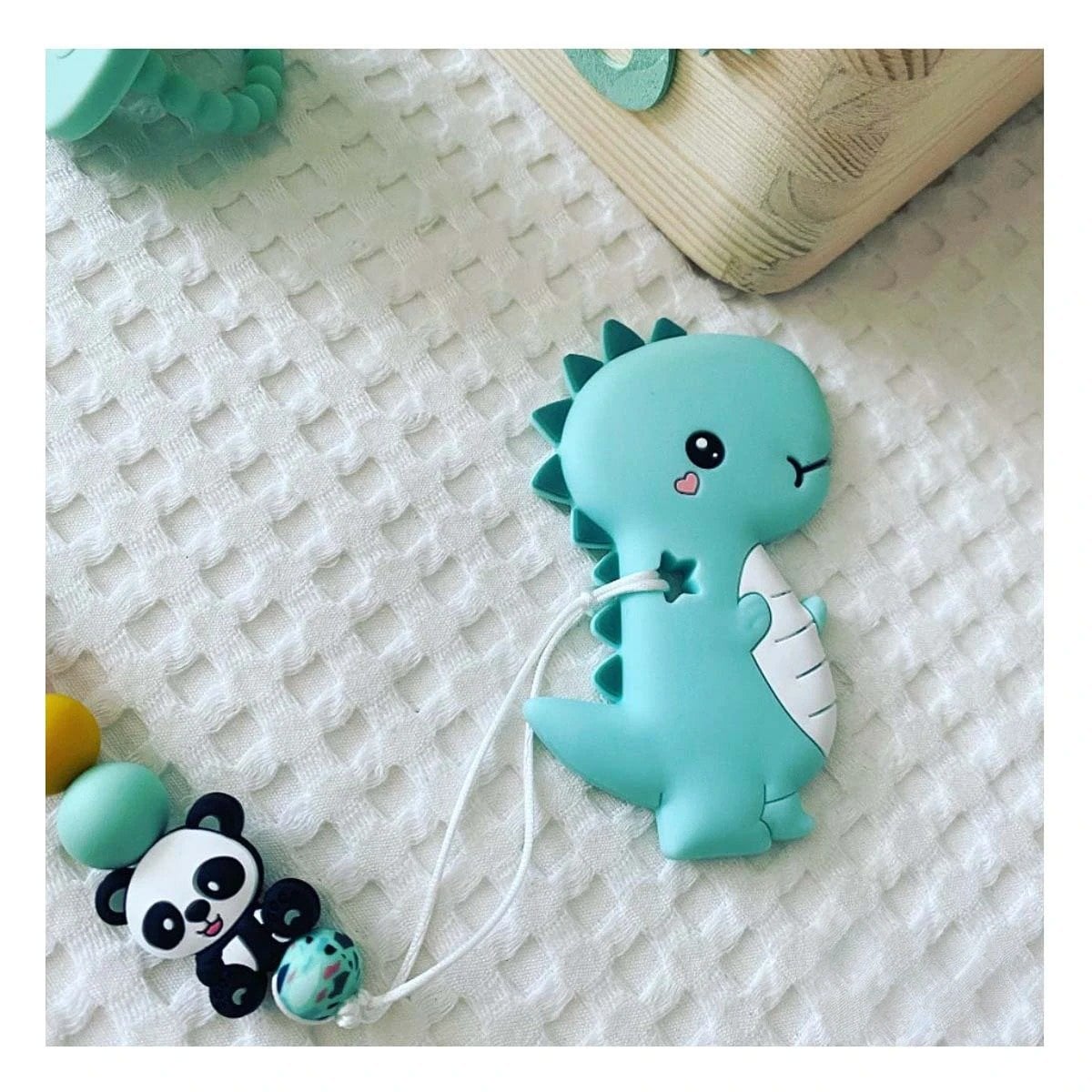 PACK12 JUGUETE SILICONA FORMA DINOSAURIO PARA BEBE VERDE CON FORMA ANIMAL Y+PAPEL REGALO - 3