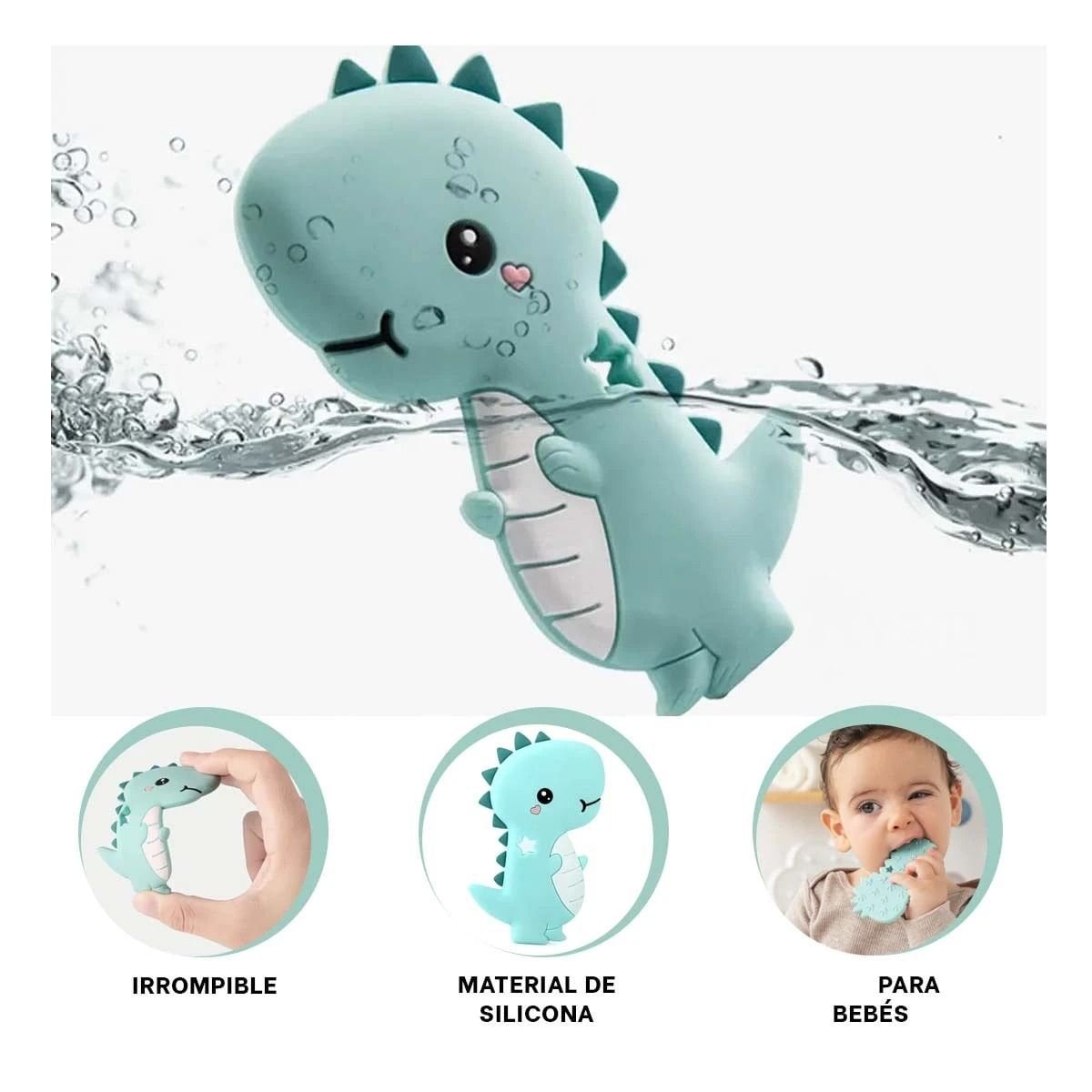 PACK12 JUGUETE SILICONA FORMA DINOSAURIO PARA BEBE VERDE CON FORMA ANIMAL Y+PAPEL REGALO - 5