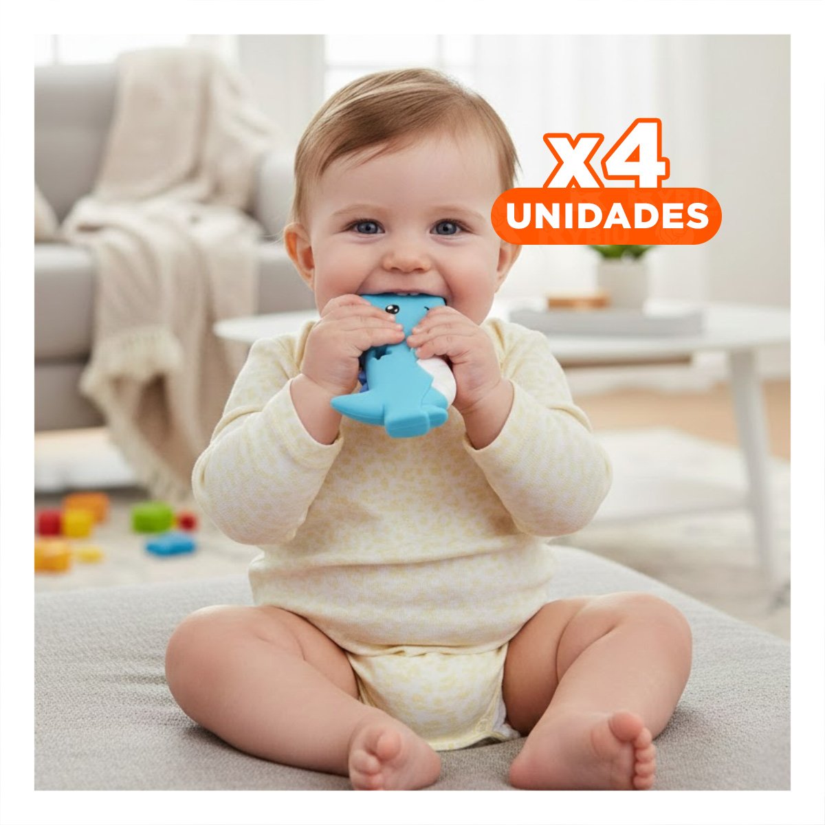 PACK4 ACCESORIO SILICONA ESTILO DINOSAURIO PARA BEBE AZUL CON ACABADO SUAVE - 1